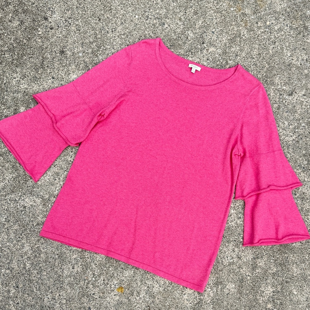 Y/Project Bright Pink Ruffle Sleeve Sweater, Size S, Cotton Cashmere Blend